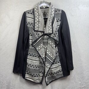 En Crème‎ Open Front Cardigan Sweater Women's M Shawl Collar Aztec Tribal Print